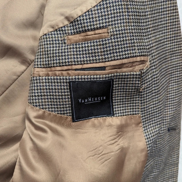 Van Heusen Brown 2 Button Suit Jacket Blazer Men 42 Reg Bamboo Wool - Picture 4 of 9